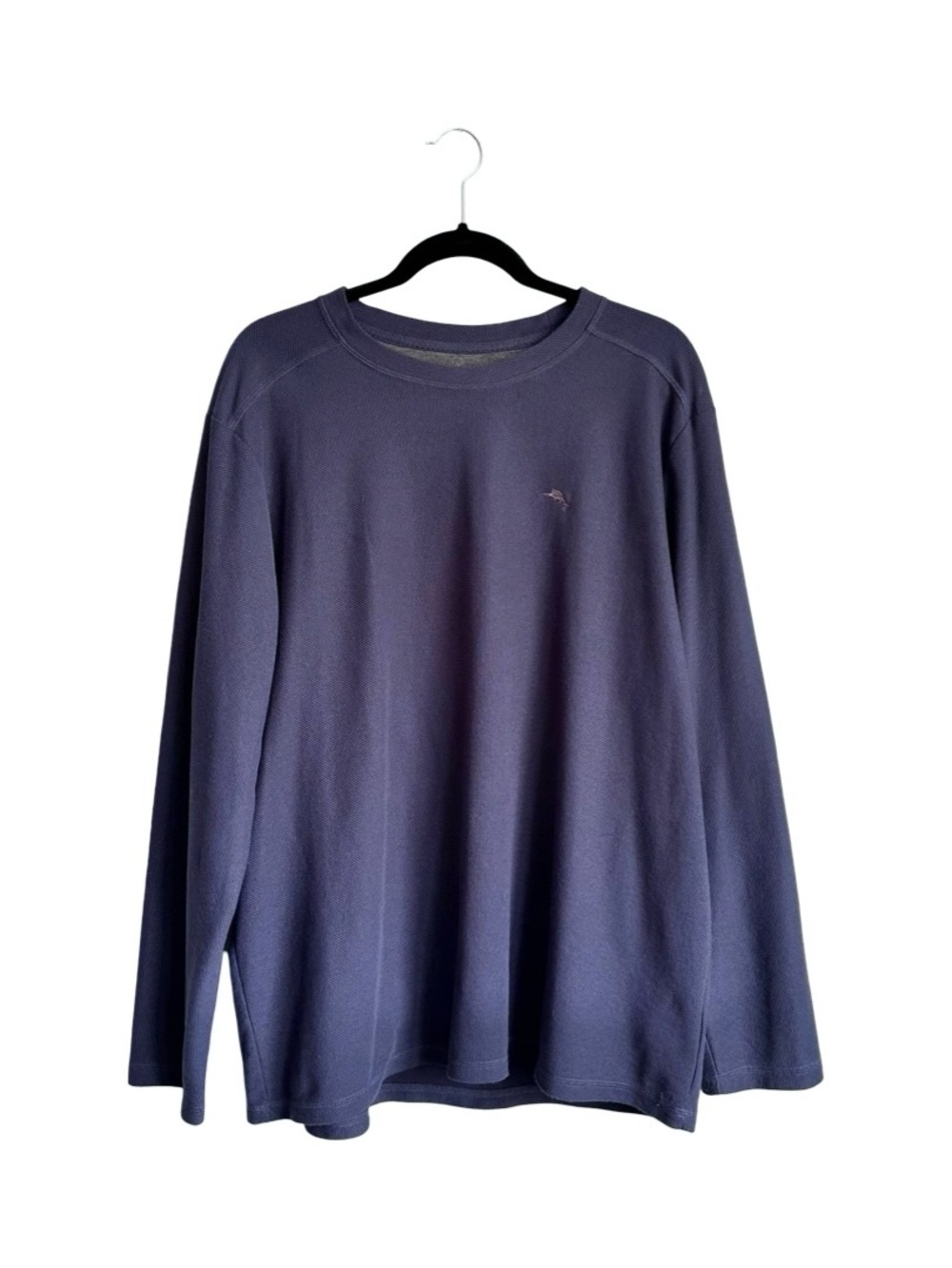 Tommy Bahama Men’s Navy Long-Sleeve Textured Knit Shirt Marlin Logo Size XL